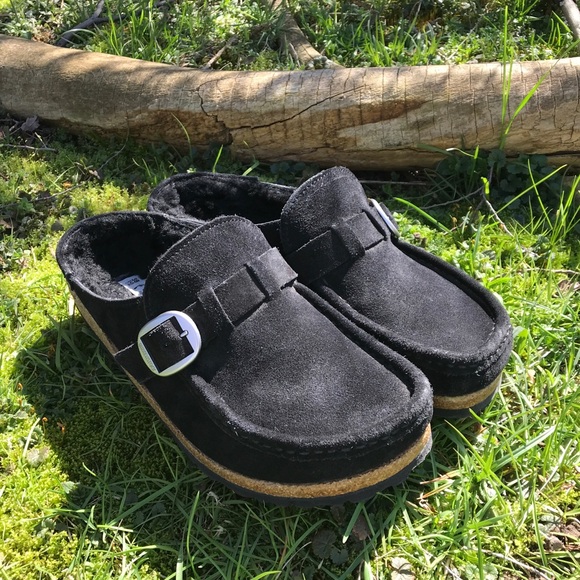 Birkenstock Black Leather Buckley Shearling Clog Size 7/7.5 - Picture 4 of 12